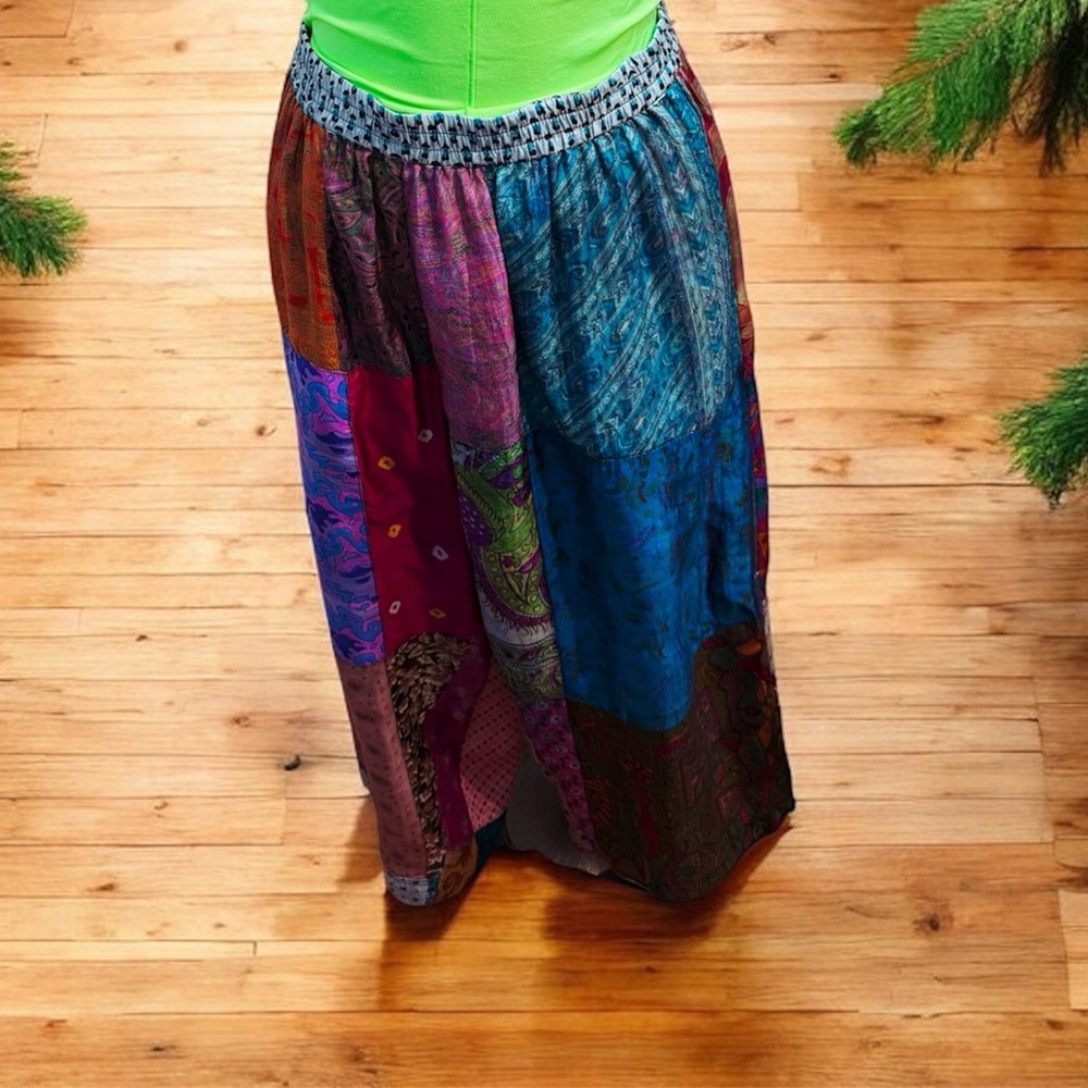 Colorful Silk Lined Patchwork Capris - image 1
